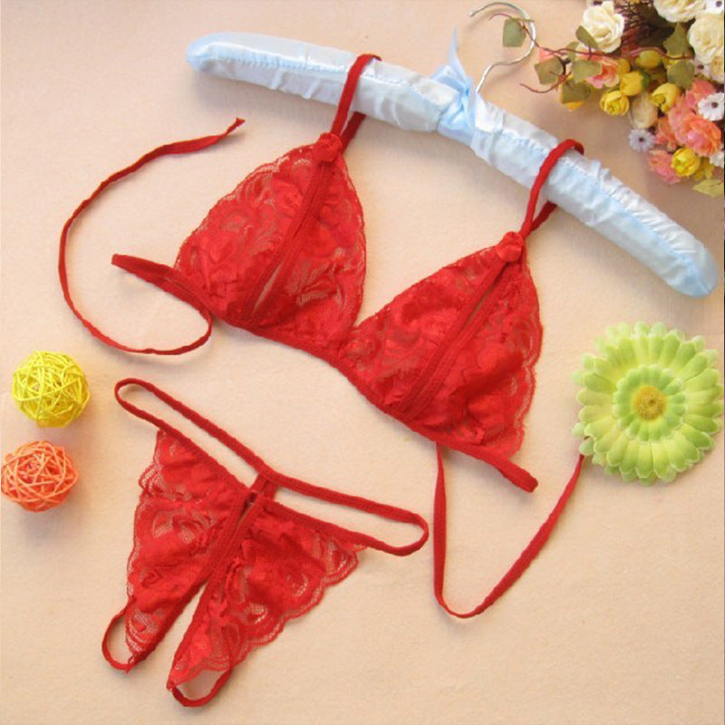 Wicked Unlined Lace Open-Cut Bra and Crotchless Thong Set - Sensual Trends