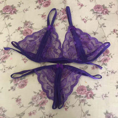 Wicked Unlined Lace Open-Cut Bra and Crotchless Thong Set - Sensual Trends