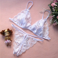 Wicked Unlined Lace Open-Cut Bra and Crotchless Thong Set - Sensual Trends