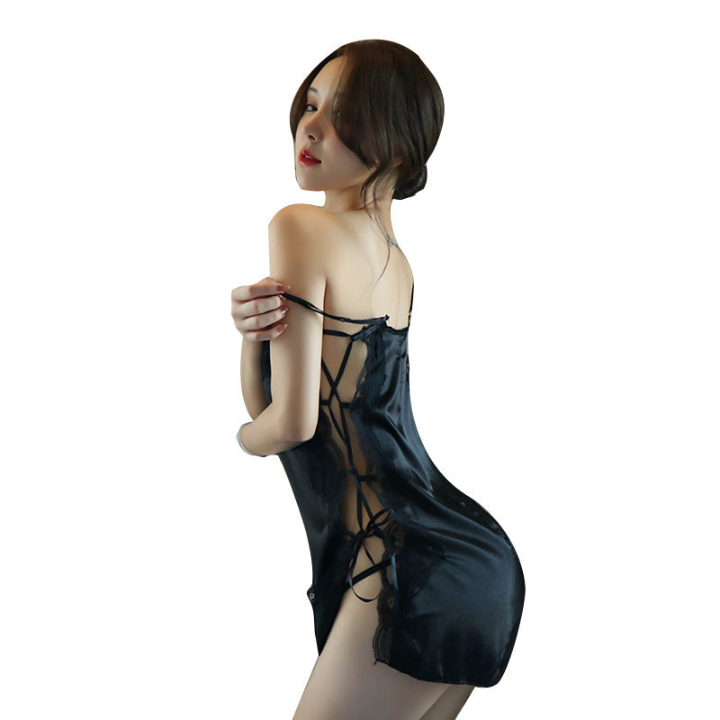 Strappy Satin Slip with Thong - Sensual Trends