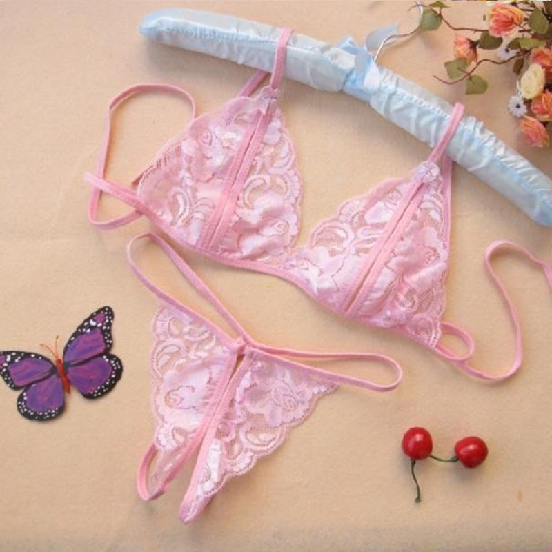 Wicked Unlined Lace Open-Cut Bra and Crotchless Thong Set - Sensual Trends